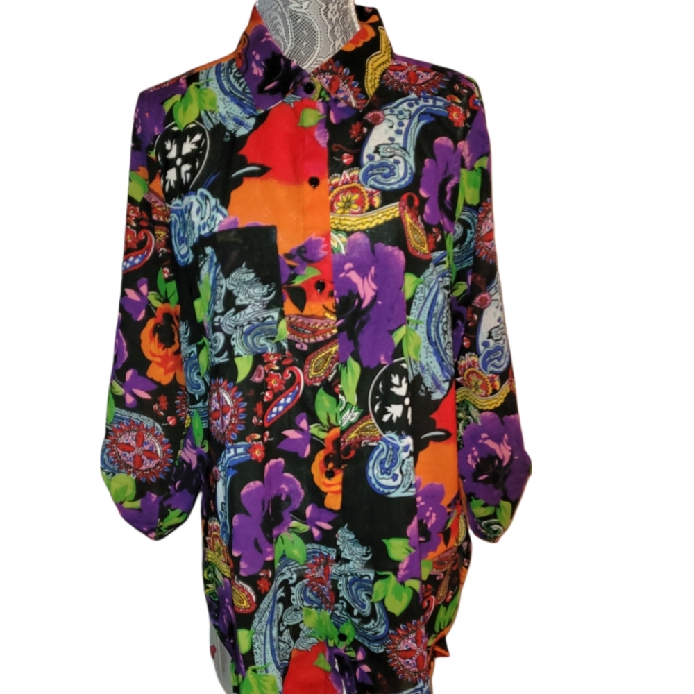 Vincente' Sheer Button Down Long Blouse. - image 1